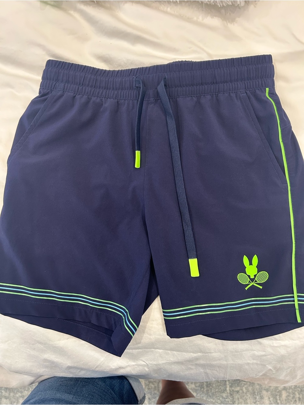 Psycho Bunny Navy Shorts with Neon Lime Trim